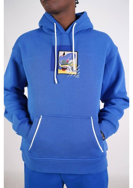 Sax Mavisi Oversize Kapşonlu Sweatshirt