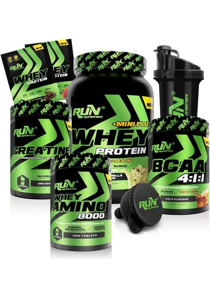 Fitness Paketi Small Extra Kas Kütlesi - Whey Mini Plus, Creatine, Bcaa, AMINO8000 - Fr. Vanilya, Kola - Armağan