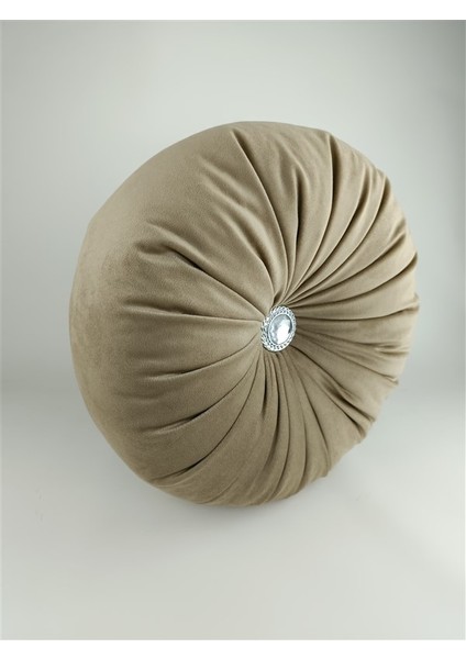 Lux Kadife Yuvarlak Taşlı Yastık Vizon fiyatları