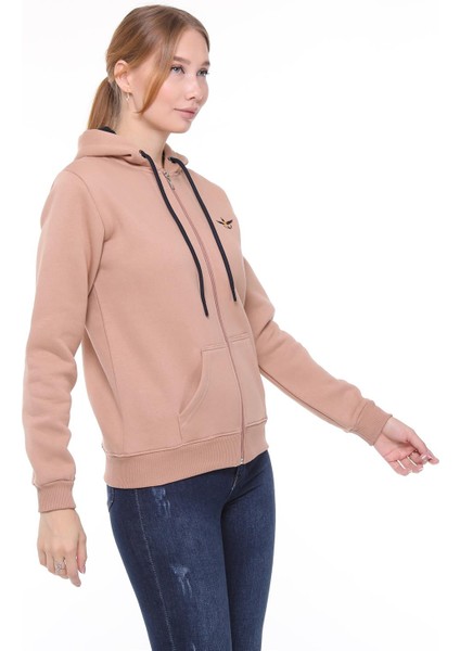 Kadın Sweatshirt Kapüşonlu Fermuarlı Bej modelleri