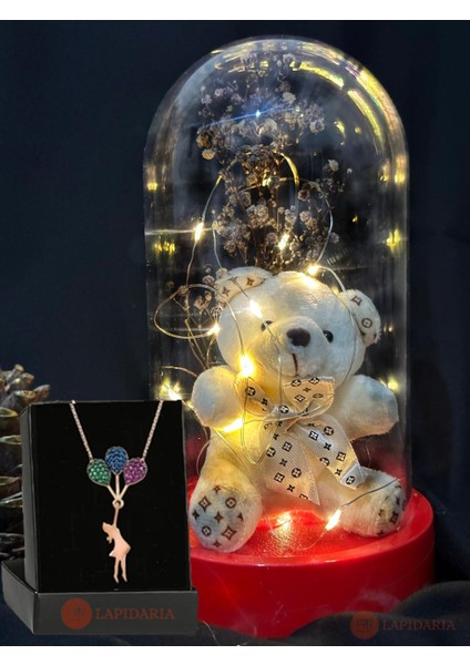 Fanus Içerisinde Sevimli Ayıcık ve Peri LED Işıklı ve Uçan Kız Balon Kolye