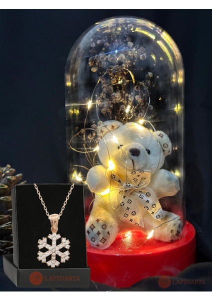 Fanus Içerisinde Sevimli Ayıcık ve Peri LED Işıklı ve Kartanesi Kolye