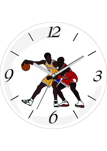 Basketbol Kobe Bryant Vs Michale Jordan Çap 30CM Sessiz Akar Bombeli Gerçek Cam Duvar Saati