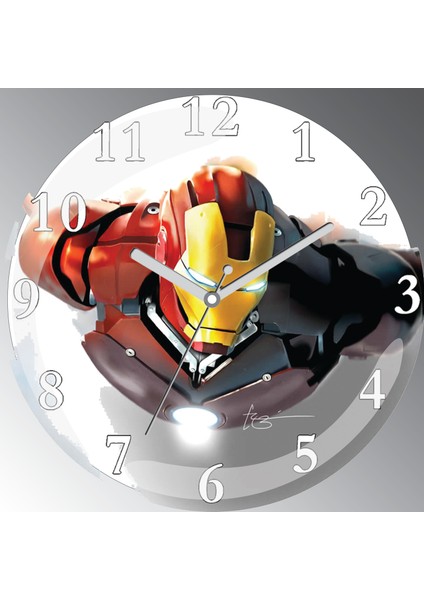 Ironman Iron Man Demir Adam Çap 30CM Sessiz Akar Bombeli Gerçek Cam Duvar Saati