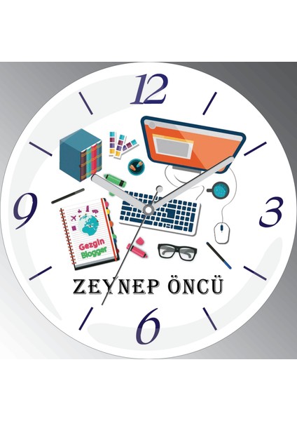 Gezgin Blogger Çap 30CM Sessiz Akar Bombeli Gerçek Cam Duvar Saati
