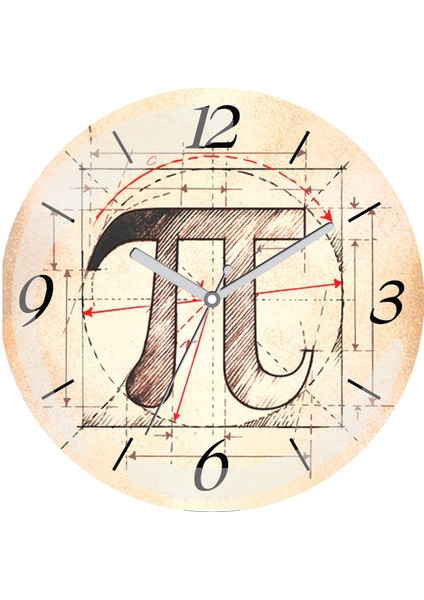 Kişiye Özel Matematik Pi Sayısı Çap 30CM Bombeli Gerçek Cam Duvar Saati