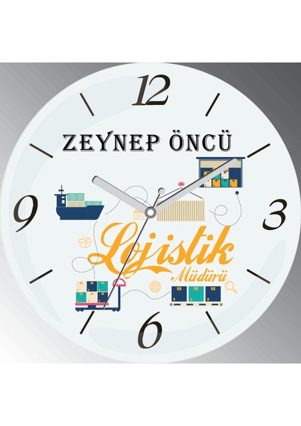 Kişiye Özel Lojistik Müdürü Çap 30CM Bombeli Gerçek Cam Duvar Saati