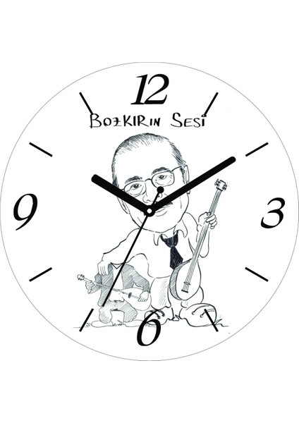 Neşet Ertaş Bağlama Bozkırın Sesi Çap 30CM Sessiz Akar Bombeli Gerçek Cam Duvar Saati