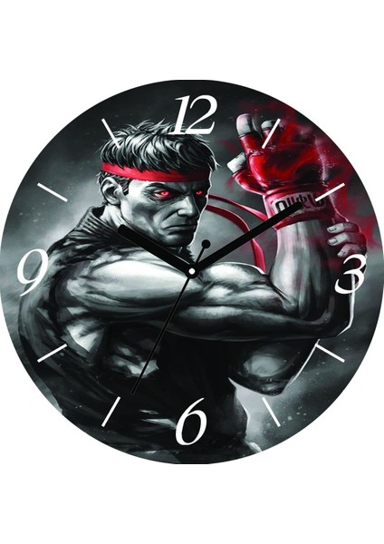 Street Fighter Çap 30CM Sessiz Akar Bombeli Gerçek Cam Duvar Saati