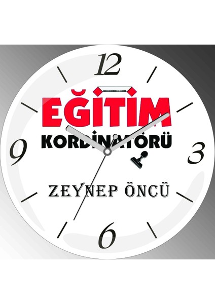 Kişiye Özel Eğitim Koordinatörü Çap 30CM Bombeli Gerçek Cam Duvar Saati