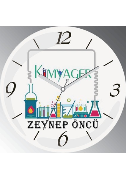 Kişiye Özel Kimyager Çap 30CM Bombeli Gerçek Cam Duvar Saati