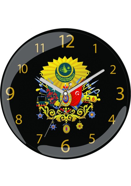Osmanlı Tuğra Çap 30CM Sessiz Akar Bombeli Gerçek Cam Duvar Saati