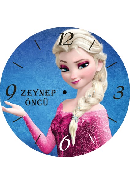 Kişiye Özel Frozen Elsa Isimli Çap 30CM Bombeli Gerçek Cam Duvar Saati