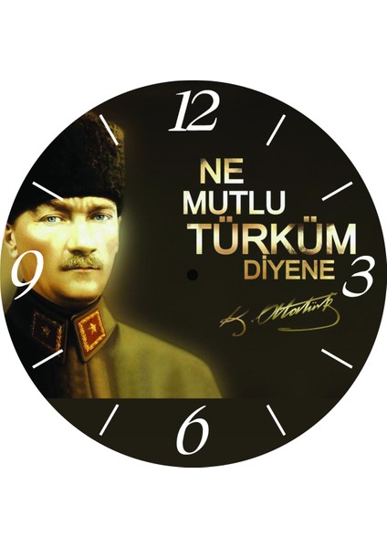 Ne Mutlu Türküm Diyene Çap 30CM Sessiz Akar Bombeli Gerçek Cam Duvar Saati
