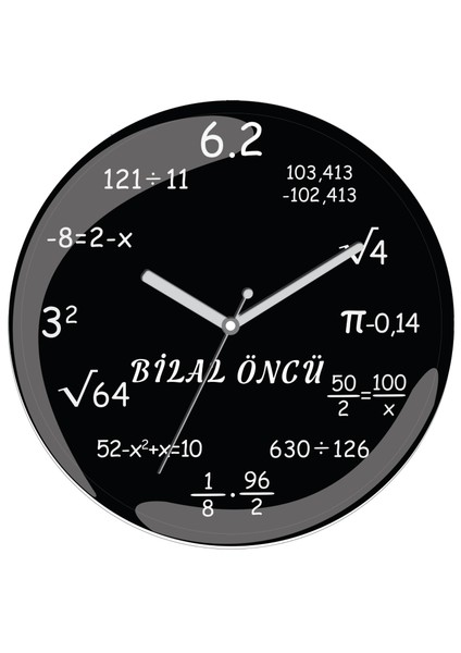 Kişiye Özel Matematik Karakterler Çap 30CM Bombeli Gerçek Cam Duvar Saati
