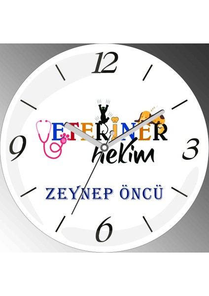 Kişiye Özel Veteriner Çap 30CM Bombeli Gerçek Cam Duvar Saati