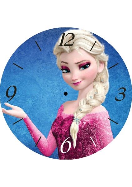 Frozen Elsa Buz Devri Çap 30CM Sessiz Akar Bombeli Gerçek Cam Duvar Saati