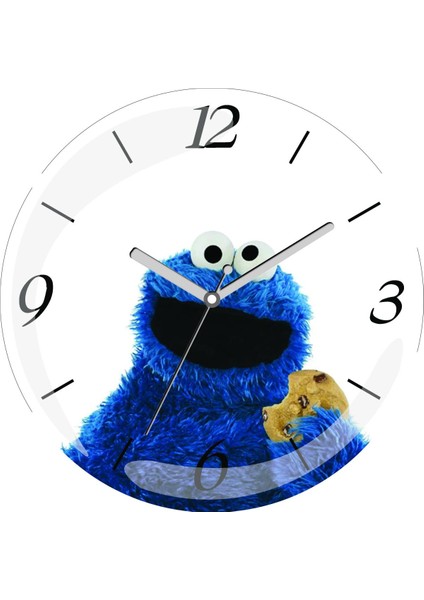 Kurabiye Canavarı Çap 30CM Sessiz Akar Bombeli Gerçek Cam Duvar Saati