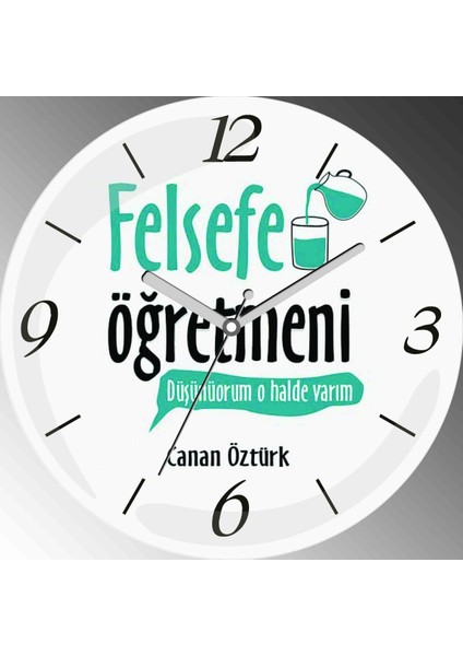 Kişiye Özel Felsefe Öğretmeni Düşünüyorum Çap 30CM Bombeli Gerçek Cam Duvar Saati