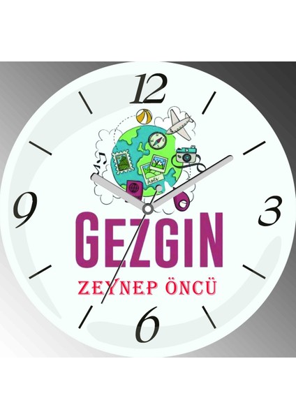 Kişiye Özel Gezgin Çap 30CM Bombeli Gerçek Cam Duvar Saati