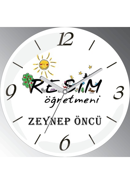 Kişiye Özel Resim Öğretmeni Çap 30CM Bombeli Gerçek Cam Duvar Saati