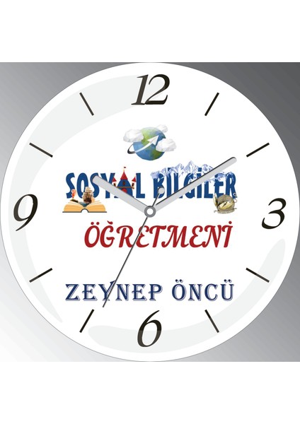 Kişiye Özel Sosyal Bilgiler Öğretmen Çap 30CM Bombeli Gerçek Cam Duvar Saati