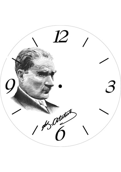 En Çok Satılan Atatürk Imza Portre Solda Çap 30CM Sessiz Akar Bombeli Gerçek Cam Duvar Saati