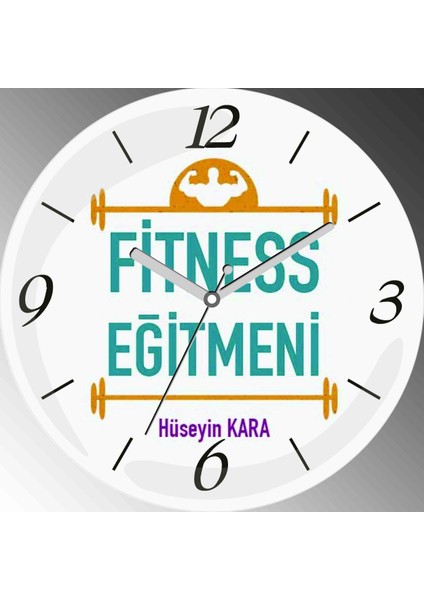 Kişiye Özel Fitness Eğitmeni Çap 30CM Bombeli Gerçek Cam Duvar Saati