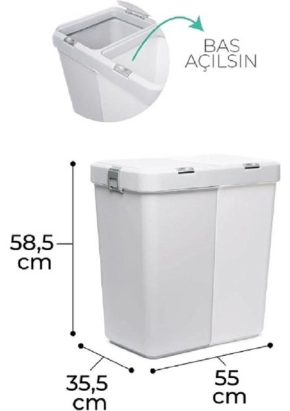 Gri Beyaz Ikili Kirli Sepeti ve Çöp Kovası Temizlik Çamaşır Dokunmatik Kirli Sepeti 2 Bölmeli