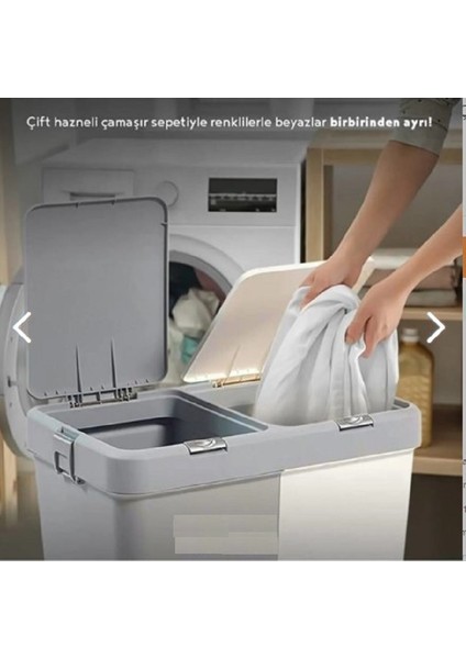 Gri Beyaz Ikili Kirli Sepeti ve Çöp Kovası Temizlik Çamaşır Dokunmatik Kirli Sepeti 2 Bölmeli indirimleri