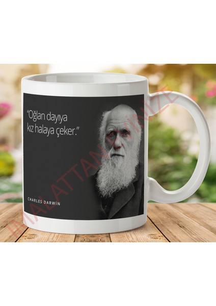 1-101 Charles Darwin Mizahi Sözler Iki Tarafı Baskılı Kupa Bardak