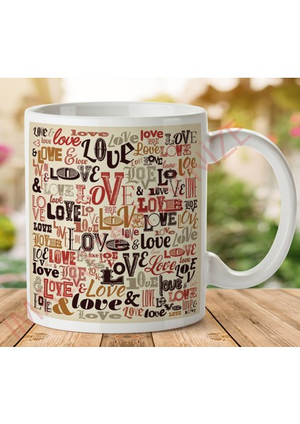1-558 Love Tasarım Iki Tarafı Baskılı Kupa Bardak