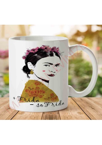 1-1009 Frida Kahlo Iki Tarafı Baskılı Kupa Bardak