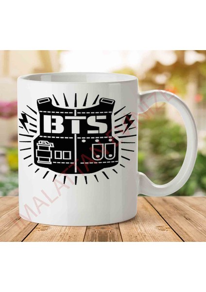 1-941 Bts Logoo Iki Tarafı Baskılı Kupa Bardak