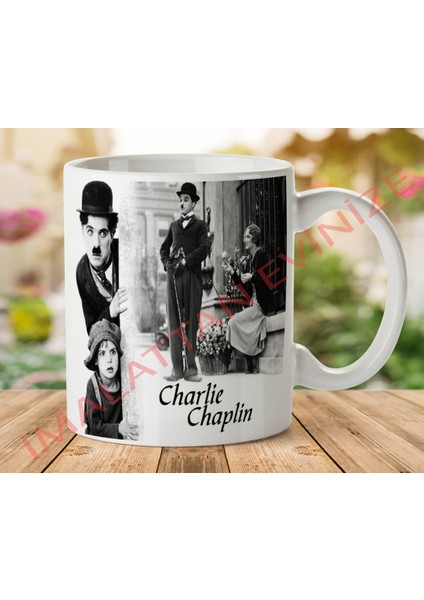 1-102 Charlie Chaplin Iki Tarafı Baskılı Kupa Bardak
