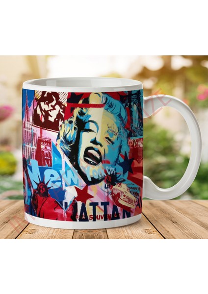 1-304 Marıly Monroe Newyork Iki Tarafı Baskılı Kupa Bardak