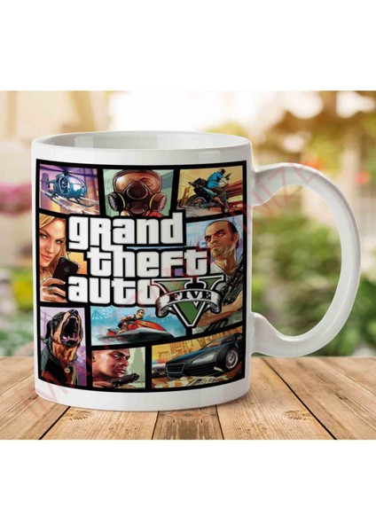 1-1016 Gta V 5 Iki Tarafı Baskılı Kupa Bardak
