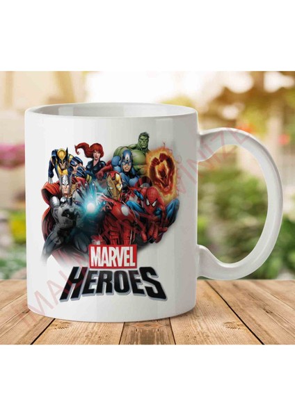 1-1135 Marvel Kahramanlar Iki Tarafı Baskılı Kupa Bardak