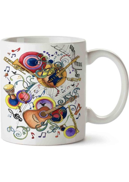 Müzik Enstrüman Music Gitar Darbuka Klarnet Iki Tarafı Baskılı Kupa Bardak