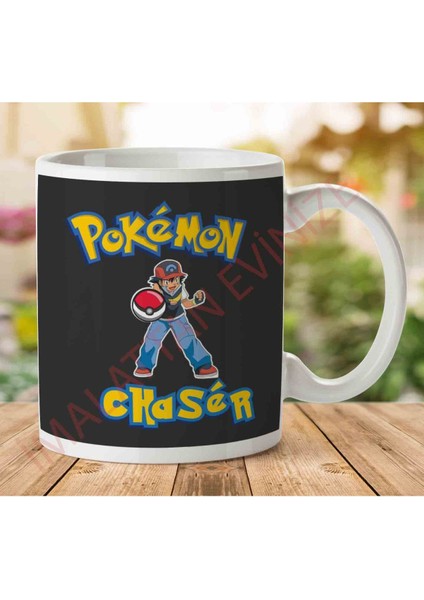 1-1718 Pokemon Chaser Ash Iki Tarafı Baskılı Kupa Bardak