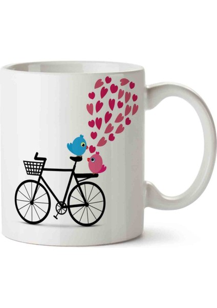 Bisiklet Kalp 2 Iki Tarafı Baskılı Kupa Bardak