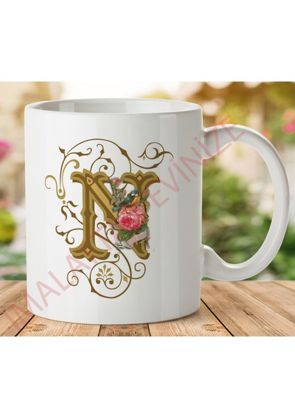 1-204 N Harfi Iki Tarafı Baskılı Kupa Bardak