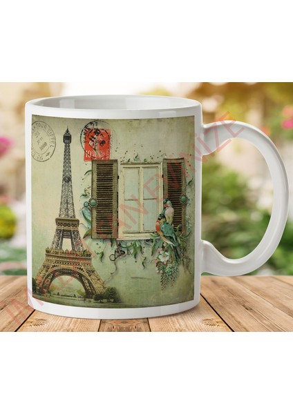 1-554 Eyfer Kulesi Posta Pulu Iki Tarafı Baskılı Kupa Bardak