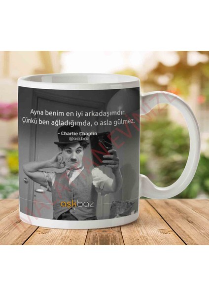 Charlie Chaplin En Iyi Arkadaşım Iki Tarafı Baskılı Kupa Bardak