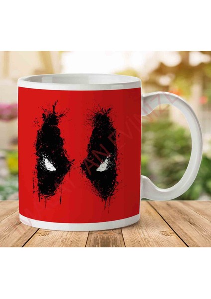 1-1304 Deadpool Splattered Merc Iki Tarafı Baskılı Kupa Bardak