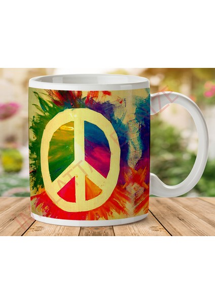 1-363 Peace Barış Simgesi Renkli Iki Tarafı Baskılı Kupa Bardak