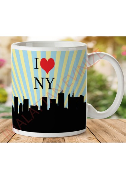 1-232 I Love Ny 2 Iki Tarafı Baskılı Kupa Bardak
