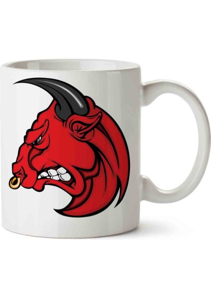 Angry Bull Head Bing Iki Tarafı Baskılı Kupa Bardak