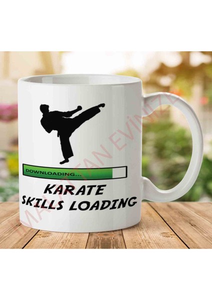 Art Hediye 1-1092 Karate Skills Loading Karate Yükleniyor Iki Tarafı Baskılı Kupa Bardak