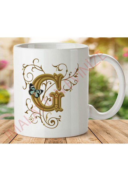 1-197 G Harfi Iki Tarafı Baskılı Kupa Bardak